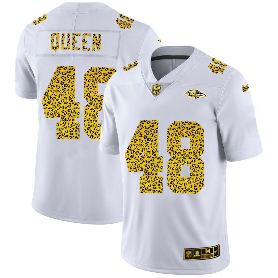 Baltimore Ravens #48 Patrick Queen Men Nike Flocked Leopard Print Vapor Limited NFL Jersey White->baltimore ravens->NFL Jersey